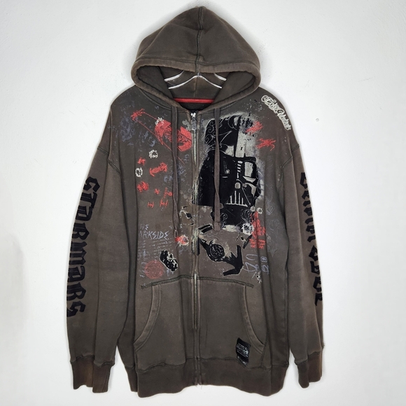 Ecko Unltd x Star Wars Hoodie Mens XL The Dark Side Vader Gray Embroidered 2008 - Picture 1 of 14